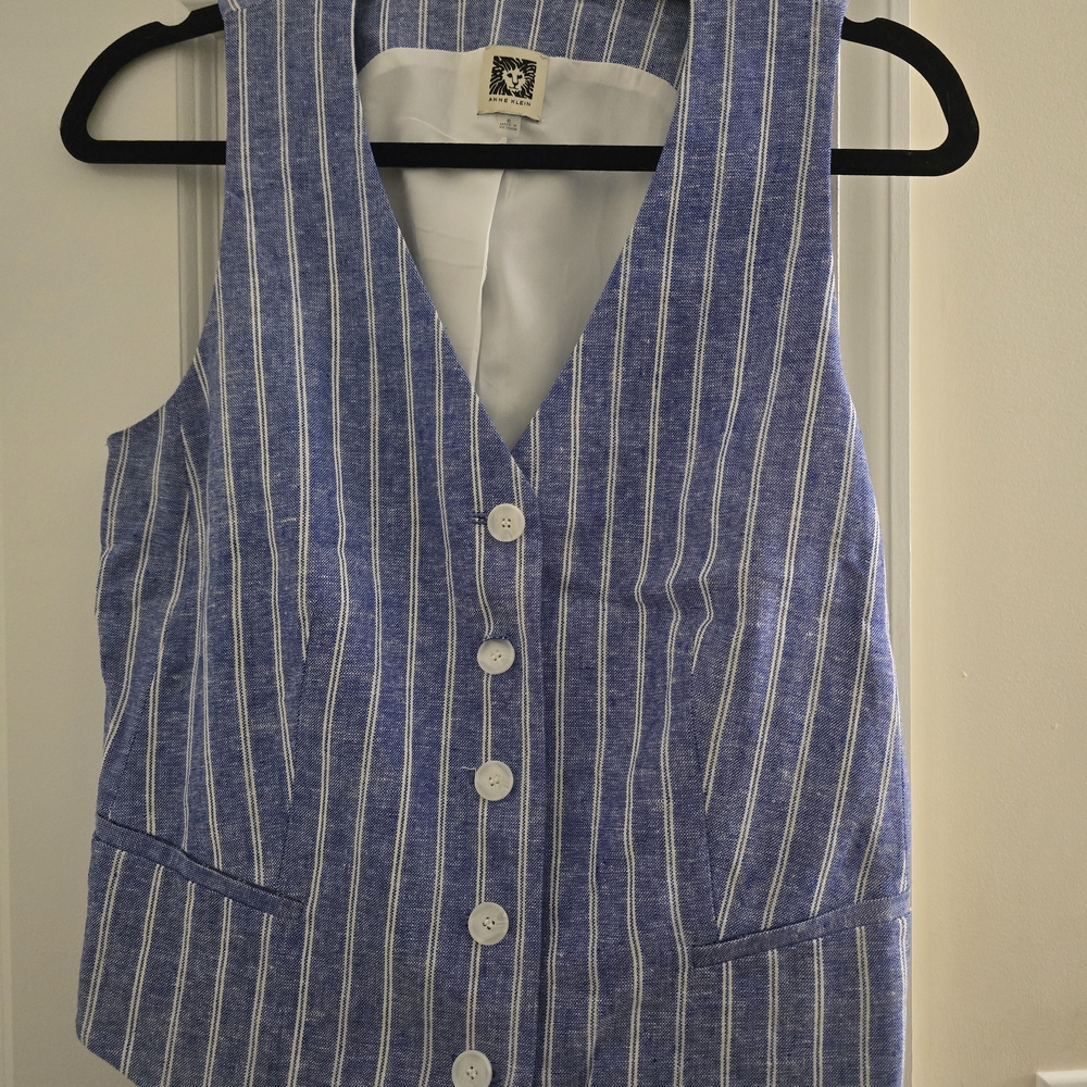 Anne Klein Blue and White Striped Vest